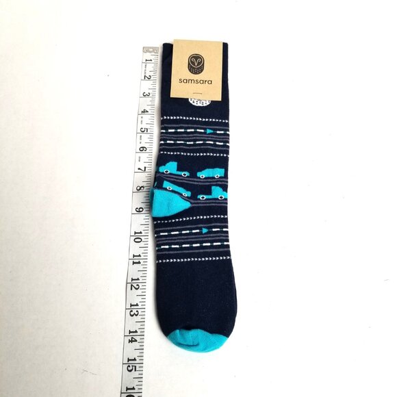 Samsara Truck Print Novelty Socks Navy Turquoise Stripe Pattern Fun Quirky NEW - Picture 5 of 5